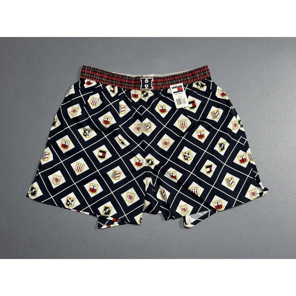 NWT Vtg 00s Tommy Hilfiger Crest Boxers Large AOP Plaid Flag Loungewear Shorts